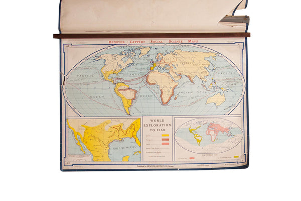 Vintage Denoyer Geppert World Map - Old New House