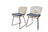 Vintage 1960s Harry Bertoia children's chairs, black wire grid, unusual blue seat pads.