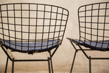 Black wire grid and blue seat pad on a vintage Harry Bertoia child chair.