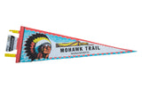 Vibrant vintage Mohawk Trail Massachusetts felt pennant with native headdress, 8x25.