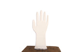 Vintage white glove mold displaying authentic aged finish and imperfections, 12 inches tall.