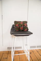 Rose Rug Fragment Pillow with antique rose pattern and blush pink rayon-linen backing.