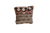 Collector's antique circa 1915 Kilim pillow, faded geometric patterns in earthy tones, 10x10 inch.