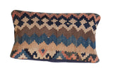 Antique Kilim Lumbar Pillow, early 20th century geometric pattern, faded brown, beige, blue.