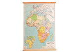 Vintage 1960s Africa pull-down map with pastel political divisions and wooden dowels.