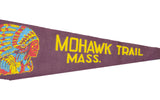 Vintage purple felt pennant with yellow 'MOHAWK TRAIL MASS.' lettering.