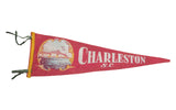 Red felt Vintage Charleston SC pennant with white text and Cooper River Bridge graphic.