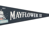 White 'MAYFLOWER II' text on a dark blue vintage felt pennant banner.