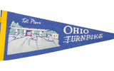 Blue felt Ohio Turnpike banner with yellow binding and Toll Plaza graphic.