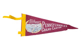 Vintage Pennsylvania's Grand Canyon felt banner pennant, maroon, yellow, blue graphic, 1950s, 4.5x11.5.