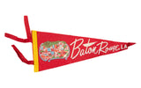 Vintage red felt Baton Rouge LA pennant with downtown buildings graphic.