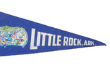 Vintage blue felt Little Rock, Ark. banner with white text and city graphic.