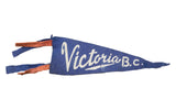 Vintage 1930s Victoria BC felt flag banner, white script, blue and red ties.
