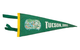 Vintage green felt Tucson, Arizona pennant, mid-century downtown building graphic, 5x12 inches.