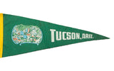Vintage green felt pennant with yellow trim, 'TUCSON, ARIZ.' and cityscape graphic.