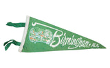 Charming vintage green felt Birmingham, Alabama pennant with downtown buildings graphic, 5