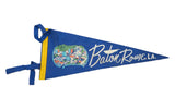 Vintage blue felt Baton Rouge LA pennant, downtown skyline graphic, 4.5 x 11.5 inches.