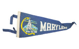 Vintage blue felt Maryland flag banner pennant with Historic State House graphic.