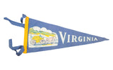 Vintage Virginia felt banner, blue with yellow trim, featuring horse and carriage graphic, 5