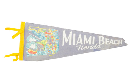 Vintage Miami Beach Florida Felt Flag Banner // ONH Item 2797