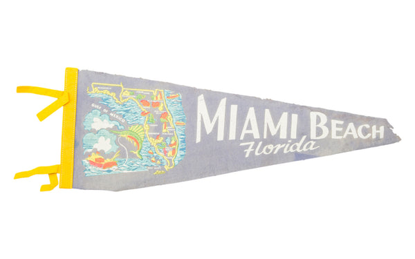 Vintage Miami Beach Florida Felt Flag Banner // ONH Item 2797