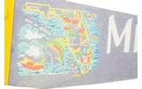 White MIAMI text and lower Florida map on a vintage felt banner.