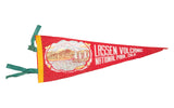 Red vintage felt pennant for Lassen Volcanic National Park, Mt. Lassen graphic, 6.5x18 inches.