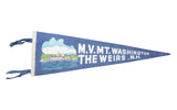 Vintage blue felt pennant with M.V. Mt. Washington cruise ship and The Weirs N.H. text, 8.5x26.