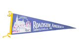 Vintage Roadside America Shartlesville PA felt banner, blue, white miniature village, yellow ties, 8.5x26.