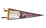 Vintage Thousand Islands Canada felt flag banner in dark brown with white text and boat graphic.
