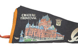 Vintage felt banner detail featuring CHATEAU FRONTENAC text, colorful building, and orange binding.