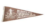 Charming vintage Milwaukee Centurama brown felt pennant with white 1946 celebration graphics, 10x26.