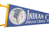 Vintage blue felt banner detail, featuring the American Indian graphic and yellow trim.
