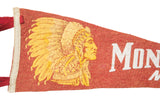 Collectible yellow graphic of American Indian on rust Montclair felt banner.