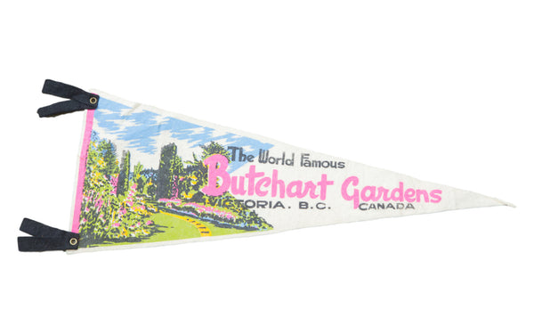 Vintage World Famous Butchart Gardens Canada Felt Flag Banner // ONH Item 2820