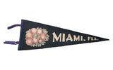Dark blue vintage Miami, Florida felt banner featuring vivid orange graphics, 8.5x26 inches.