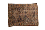Vintage distressed Shiraz rug, triple medallion, rich navy, blush, and coffee tones, 4'8