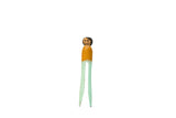 Vintage 1930s repurposed peg doll, hand-painted with an orange body and green legs.