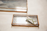 Small stained glass tray with copper finish and opaque white patterned glass.