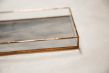 Stained glass tray corner featuring bright copper finish and clear waterglass panel.