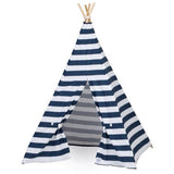 Kids Nautical Stripe Teepee, navy blue and white striped cotton fabric, 5ft tall.