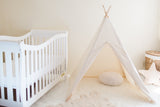 Handmade natural cotton canvas kids teepee with wooden poles, 5ft tall.