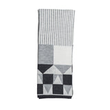 Modern black, white, and gray handmade blanket with geometric and striped patterns, 50