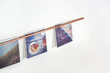 Detail of the copper-plated photo bar displaying two prints, appearing to float.