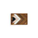 Reclaimed wood art with arrowhead pattern in natural, black, white, rose quartz, 12x8.