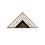 Rustic reclaimed wood triangle art with whitewashed, charred, and rose quartz chevron.