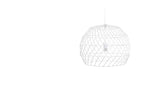 White modern wire sculptural Array pendant light with geometric pattern, 19 x 22 inches.