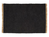 Thick charcoal hemp Sahara weave area rug with natural fringe, 4'7