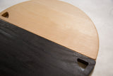 EVN STVN Maple Cutting Board featuring a diagonal split of natural and dark wood.