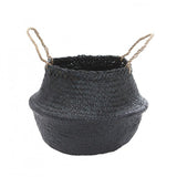Handwoven charcoal black seagrass texture and rim of the Olli Ella belly basket.